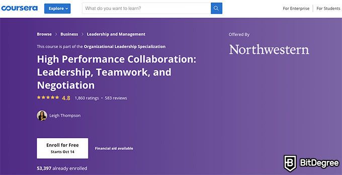 Northwestern courses: High Performance Collaboration.